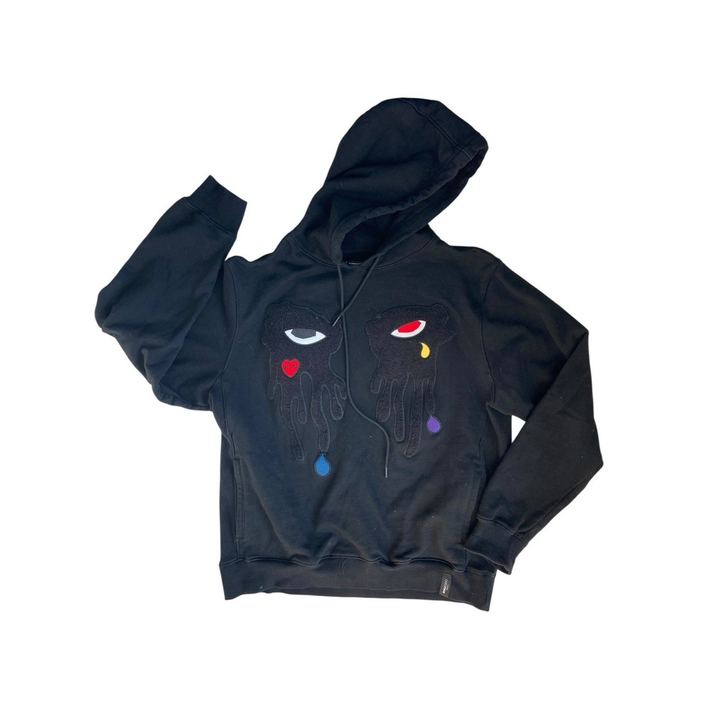 ROKU Studio Black Graphic Hoodie Melting Eye Tear Drip Embroidered Size XL Indie